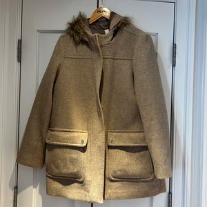 J. Crew faux fur hooded wool coat